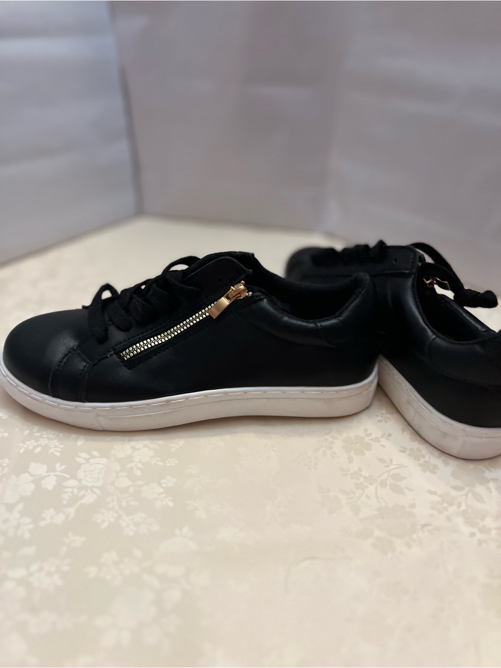 SHEIN Black Sneakers with Gold Zipper Accent